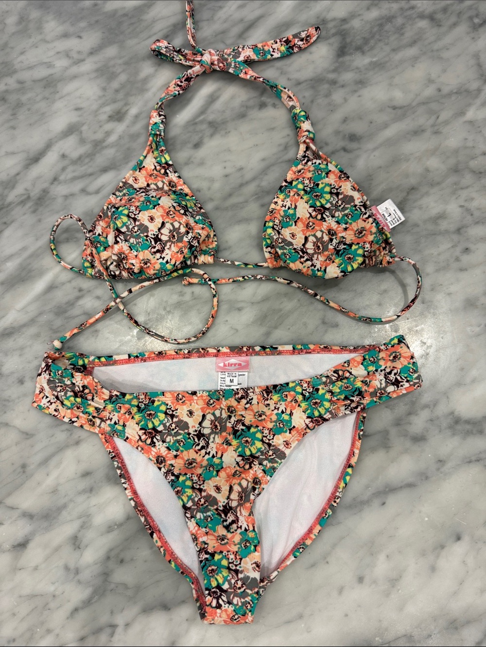 Kirra Floral Bikini Bottoms in Peach, Teal & Brow